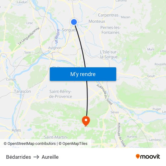 Bédarrides to Aureille map