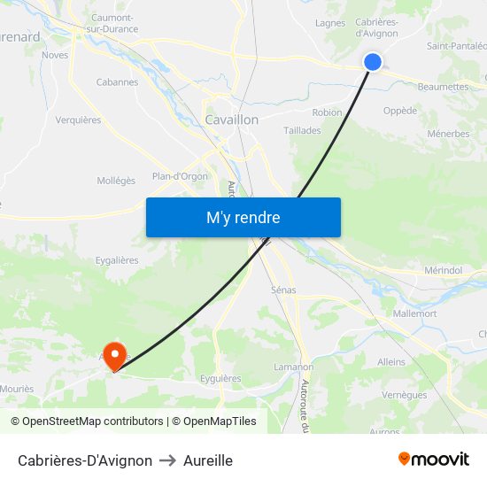 Cabrières-D'Avignon to Aureille map