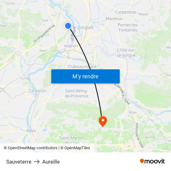 Sauveterre to Aureille map