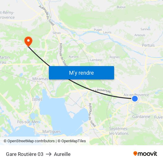 Gare Routière 03 to Aureille map