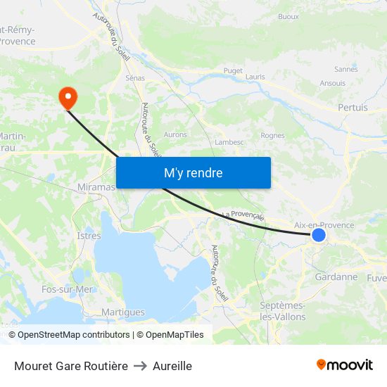 Mouret Gare Routière to Aureille map