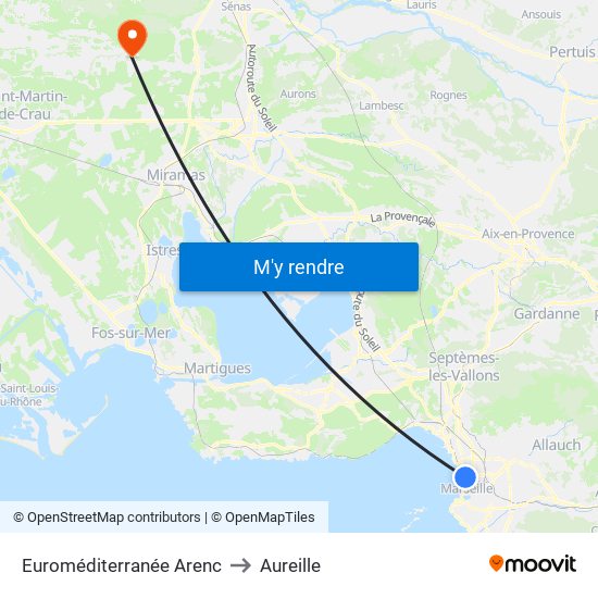 Euroméditerranée Arenc to Aureille map