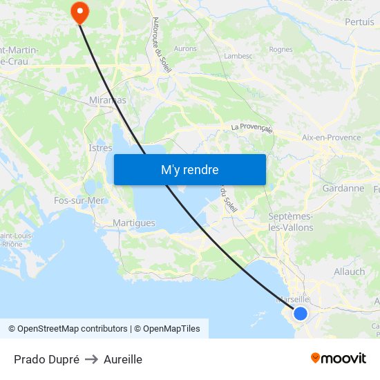 Prado Dupré to Aureille map