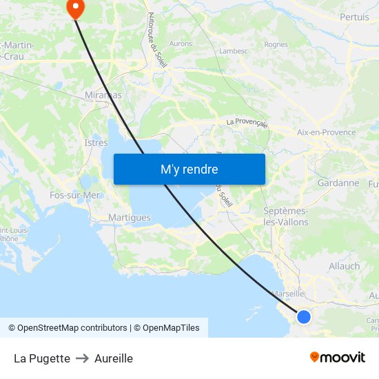 La Pugette to Aureille map