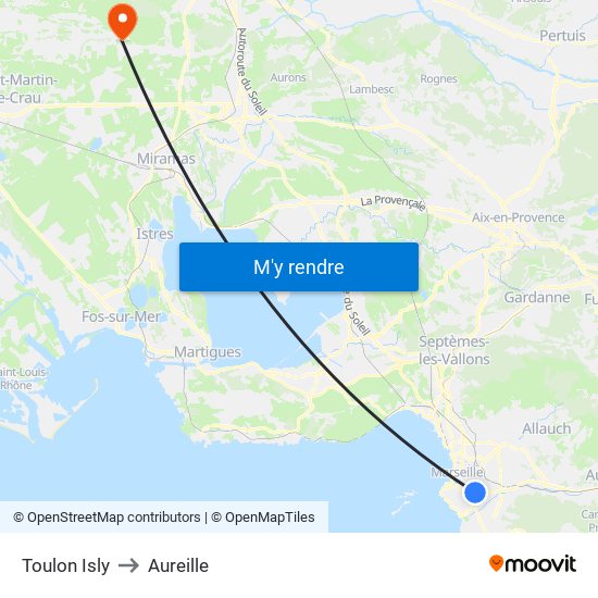 Toulon Isly to Aureille map