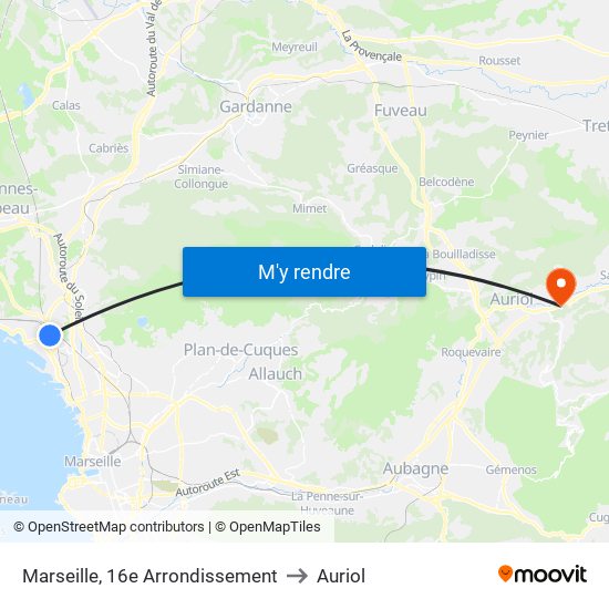 Marseille, 16e Arrondissement to Auriol map