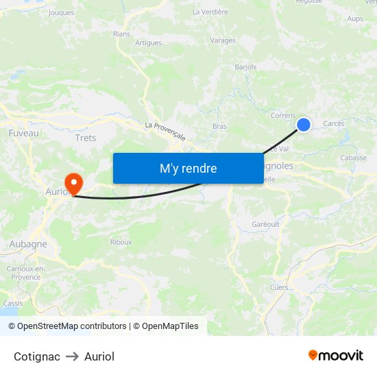 Cotignac to Auriol map