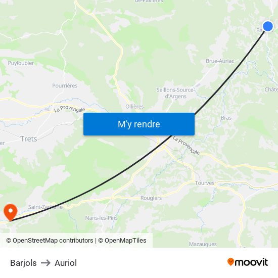Barjols to Auriol map
