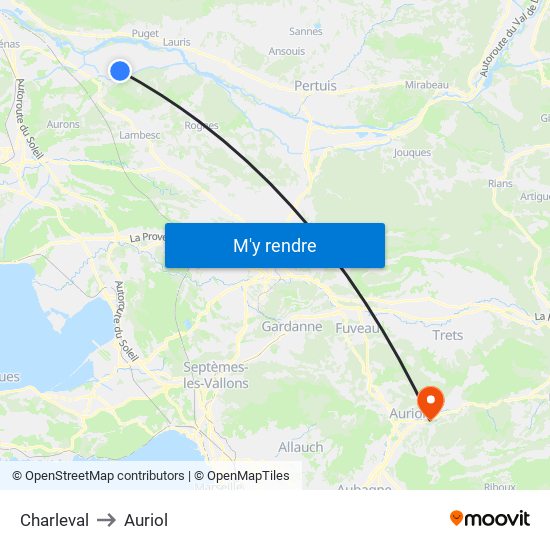 Charleval to Auriol map