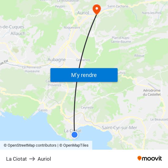 La Ciotat to Auriol map