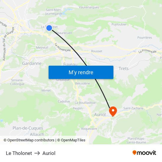 Le Tholonet to Auriol map