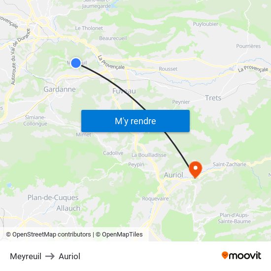 Meyreuil to Auriol map