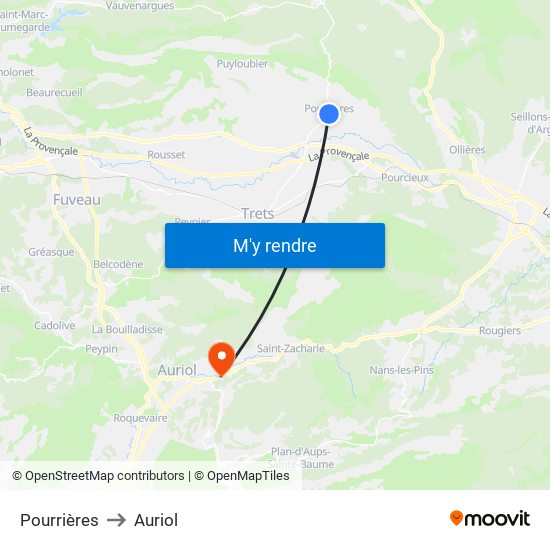 Pourrières to Auriol map