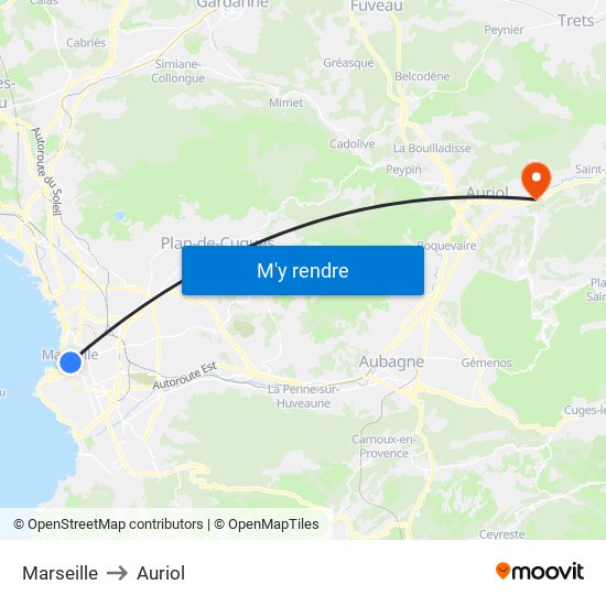 Marseille to Auriol map