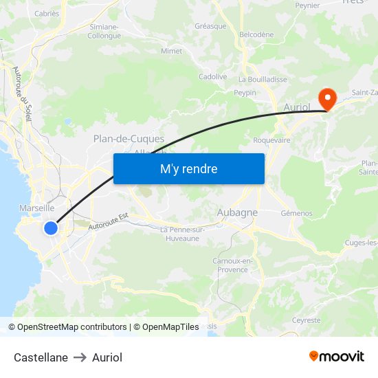 Castellane to Auriol map