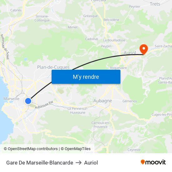 Gare De Marseille-Blancarde to Auriol map