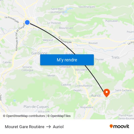 Mouret Gare Routière to Auriol map