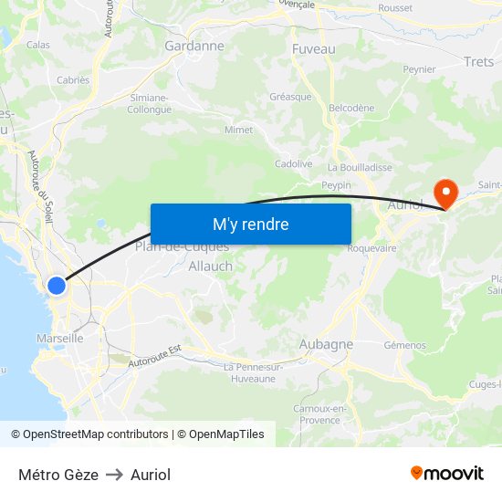 Métro Gèze to Auriol map