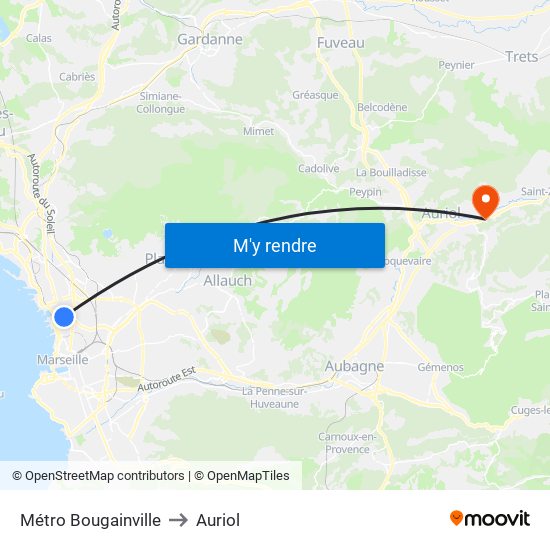 Métro Bougainville to Auriol map
