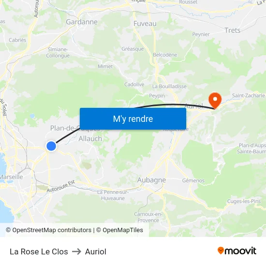 La Rose Le Clos to Auriol map