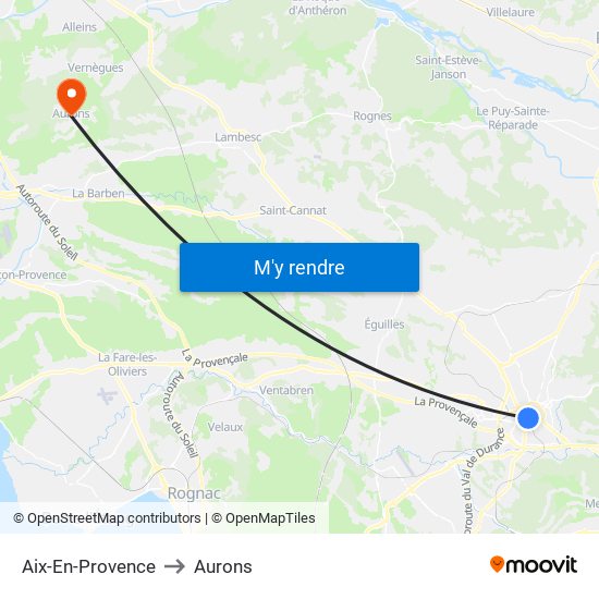 Aix-En-Provence to Aurons map