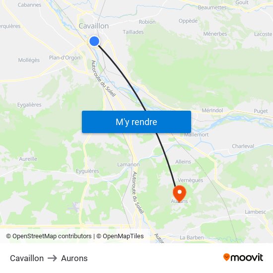 Cavaillon to Aurons map