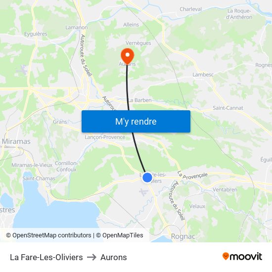 La Fare-Les-Oliviers to Aurons map