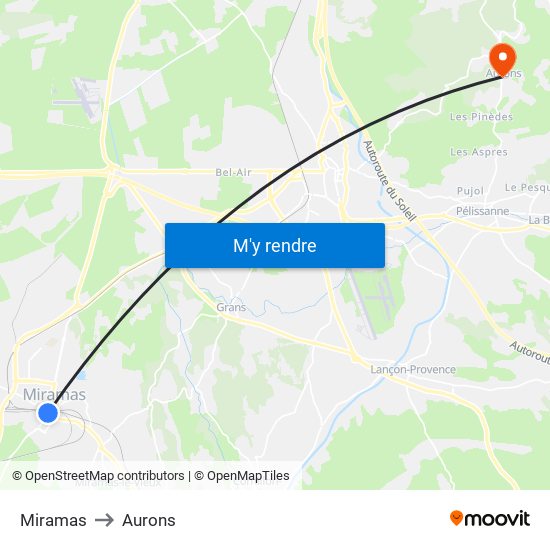 Miramas to Aurons map
