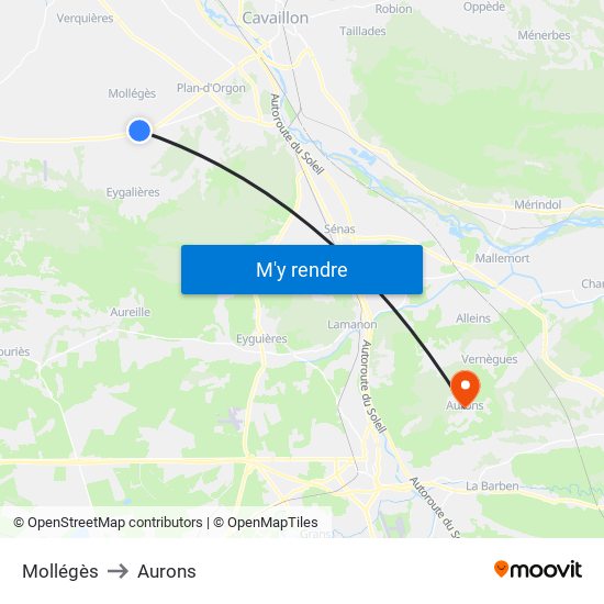 Mollégès to Aurons map