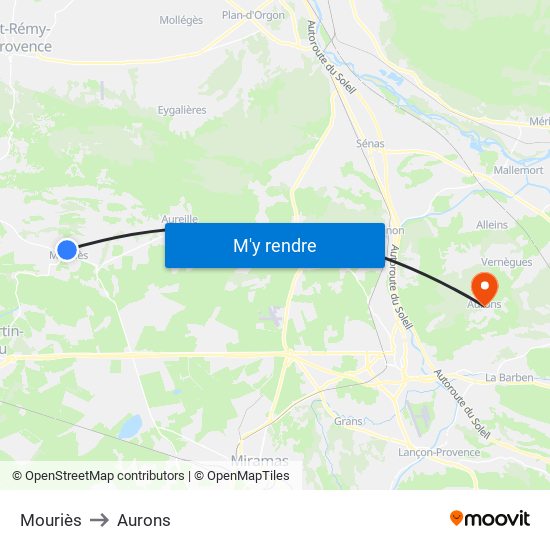 Mouriès to Aurons map