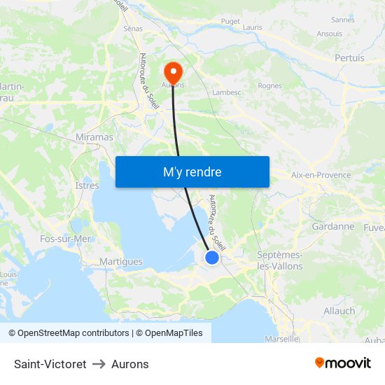 Saint-Victoret to Aurons map