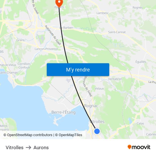 Vitrolles to Aurons map