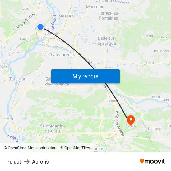 Pujaut to Aurons map