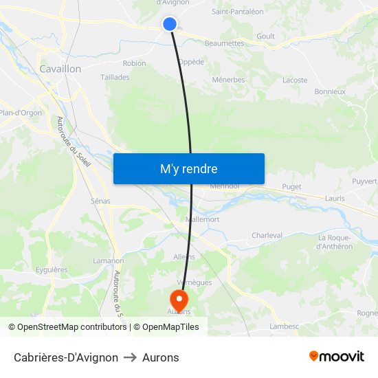Cabrières-D'Avignon to Aurons map
