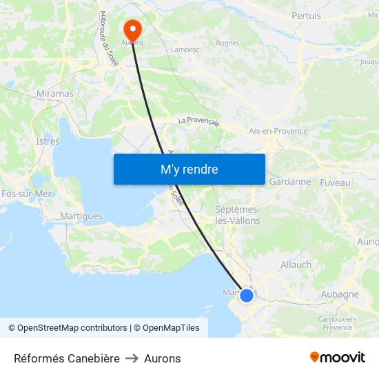 Réformés Canebière to Aurons map