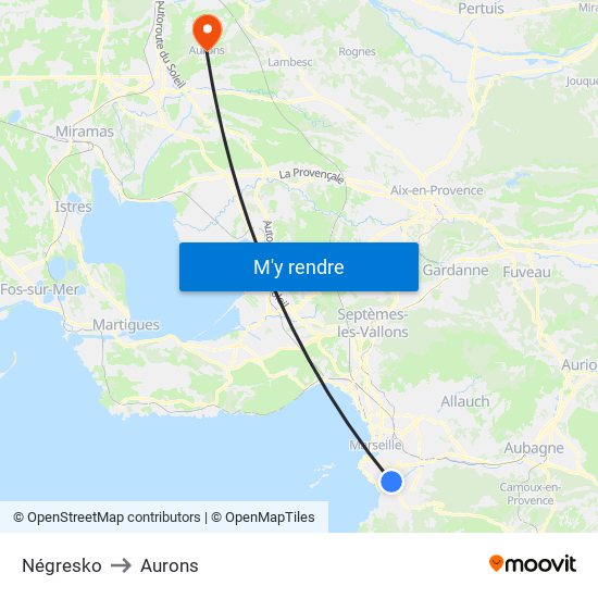 Négresko to Aurons map