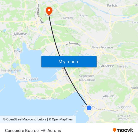Canebière Bourse to Aurons map