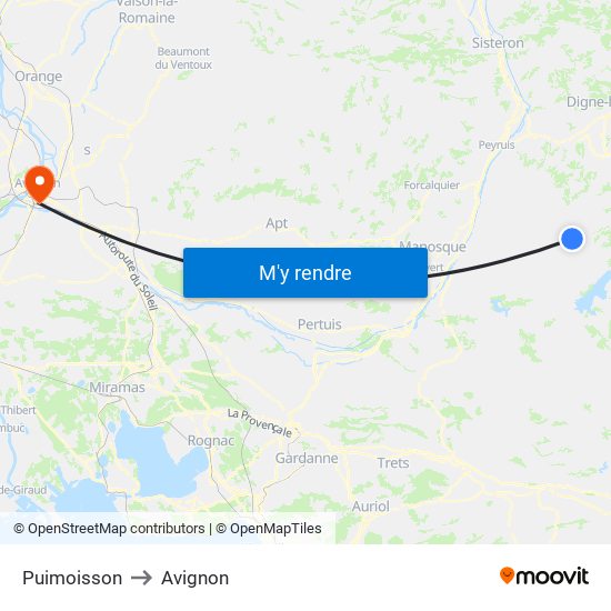 Puimoisson to Avignon map
