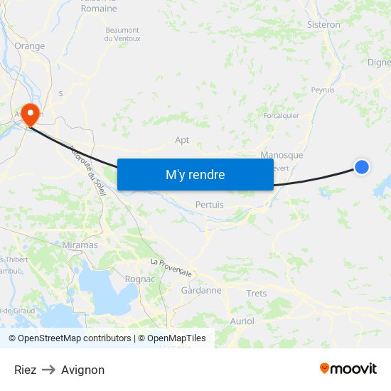 Riez to Avignon map