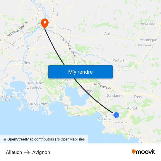 Allauch to Avignon map