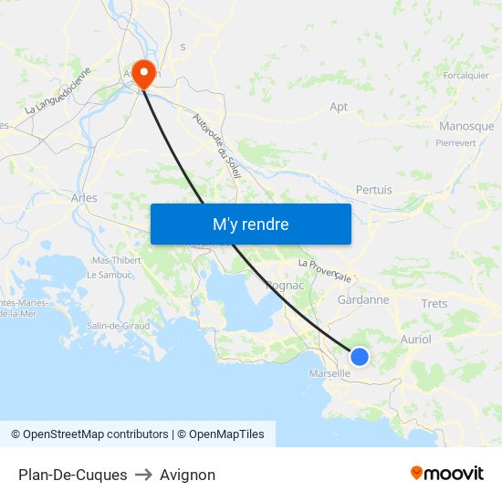 Plan-De-Cuques to Avignon map