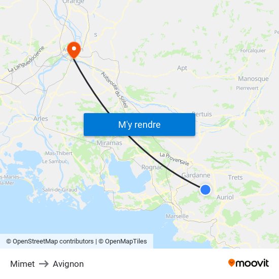 Mimet to Avignon map