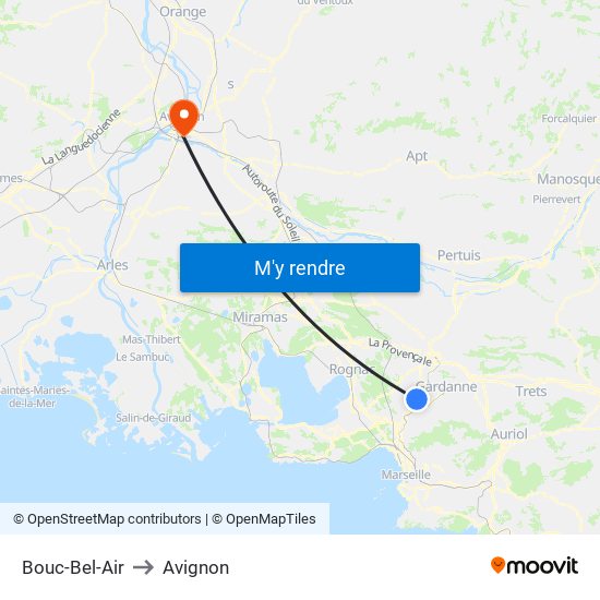 Bouc-Bel-Air to Avignon map