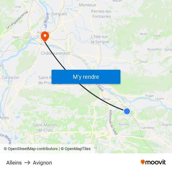 Alleins to Avignon map