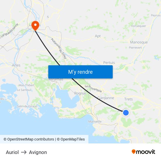 Auriol to Avignon map