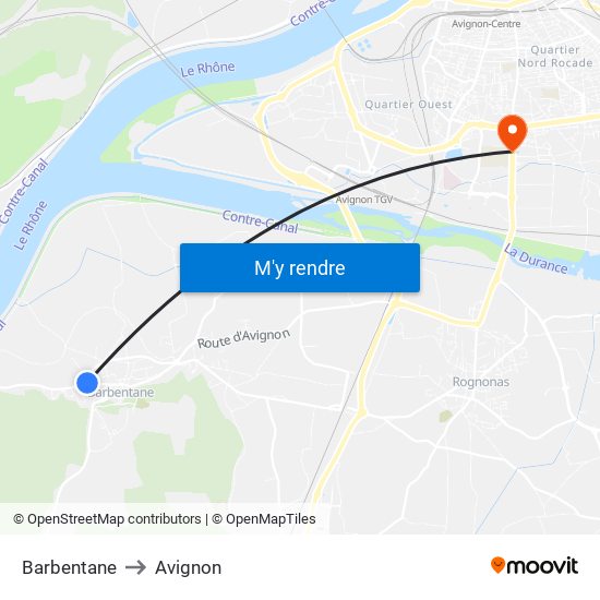 Barbentane to Avignon map