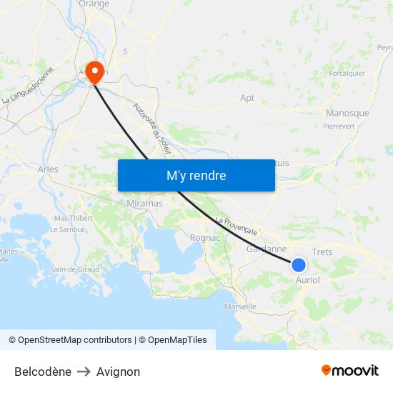 Belcodène to Avignon map