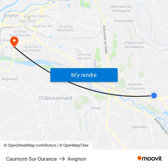 Caumont-Sur-Durance to Avignon map