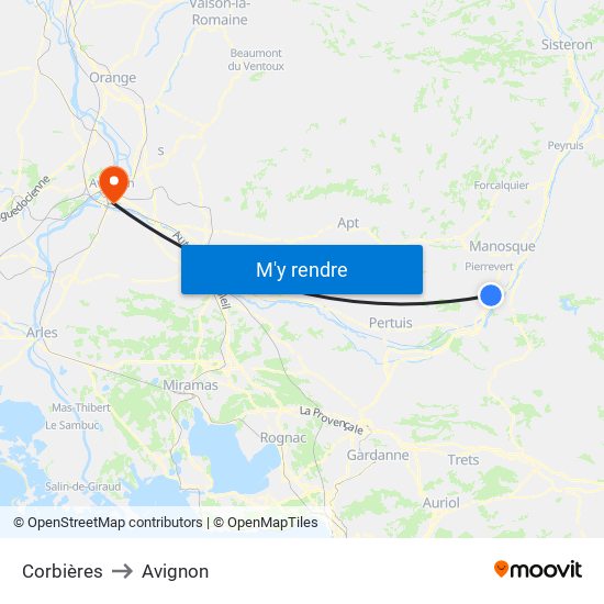Corbières to Avignon map