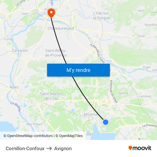 Cornillon-Confoux to Avignon map